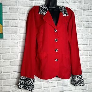 Fashion Bug Vintage 90’s Red Jacket With Cheetah Print Trim Size 2X